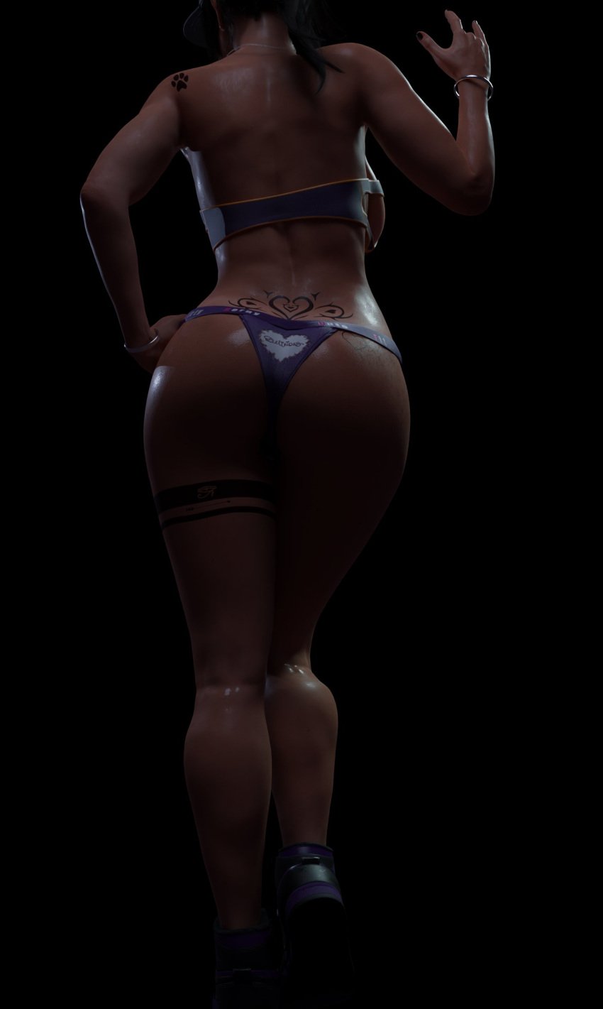 3d ass baseball_cap bimbo brown_hair bubble_butt busty cap female female_only hourglass_figure lara_croft lara_croft_(survivor) long_hair makeup ponytail rear_view sicipo6908 skimpy skimpy_clothes sneakers tattoo thong tomb_raider tomb_raider_(survivor) wide_hips