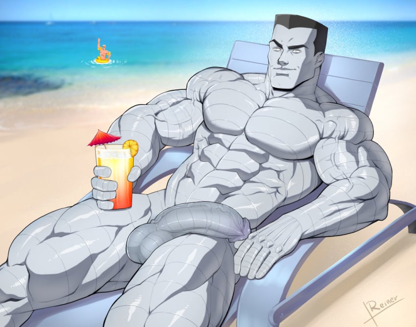 balls bara beach boner colossus erection male male_only marvel marvel_comics metallic_body muscles muscular nude penis piotr_rasputin reiner55 solo solo_male x-men