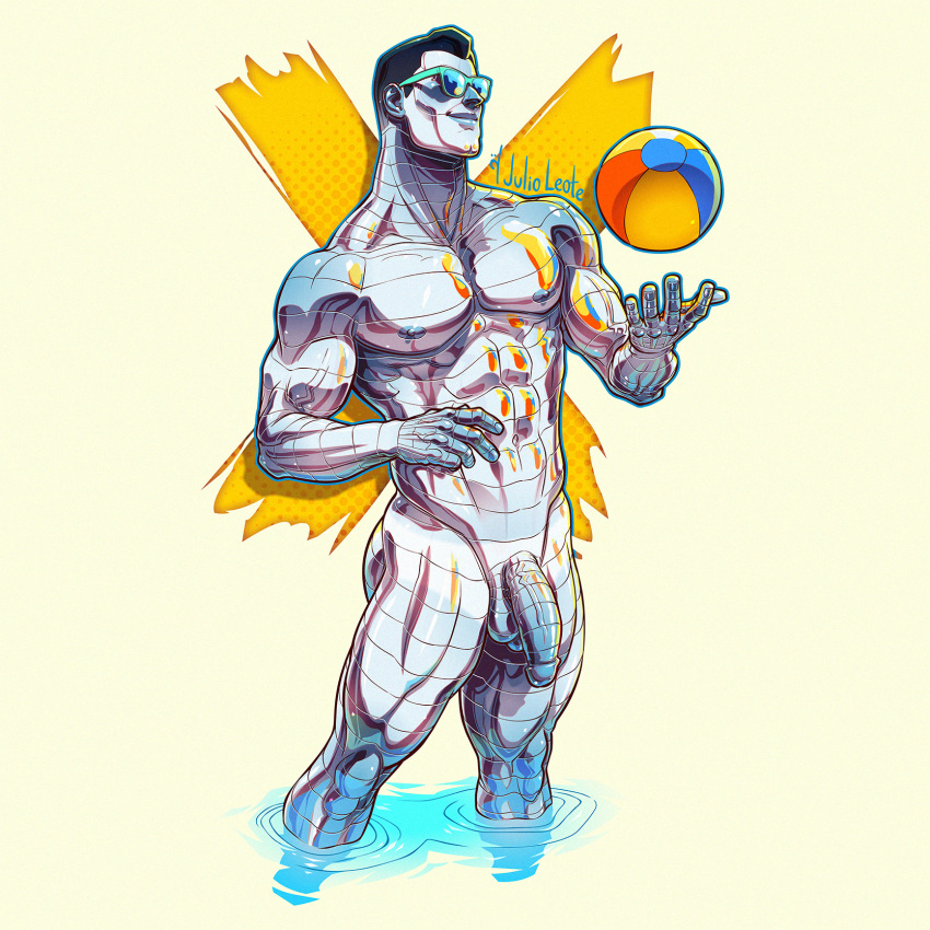 balls bara beach_ball colossus flaccid julio_leote male male_focus male_only marvel marvel_comics metallic_body muscles muscular nude penis piotr_rasputin solo solo_male sunglasses x-men