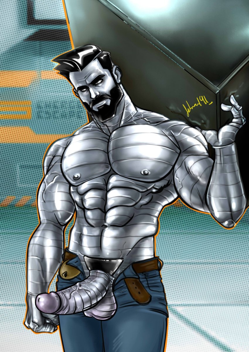 artbyfab balls bara beard boner colossus erection facial_hair jeans male male_only marvel marvel_comics metallic_body muscles muscular open_fly pants penis piotr_rasputin shirtless solo solo_male x-men