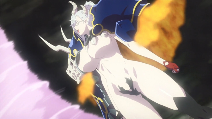 1girls 2017 anime_screencap armor belial_(nanatsu_no_taizai) belly breasts demon_girl demon_horns glasses hips horns huge_breasts large_breasts mature_female monster_girl open_mouth pointy_ears screencap screenshot sin_nanatsu_no_taizai thick_thighs thighs tnk_(company) tummy underboob white_hair