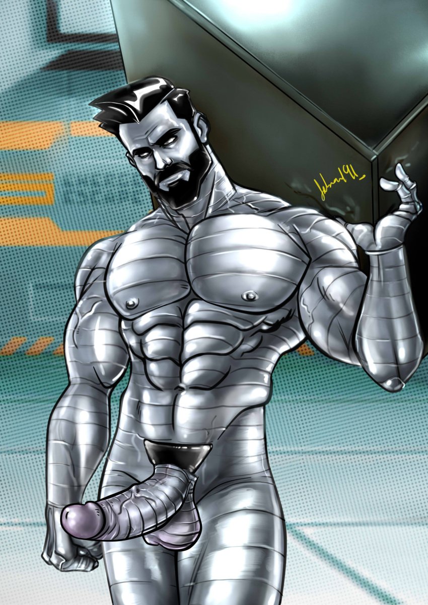 artbyfab balls bara beard boner colossus erection facial_hair male male_only marvel marvel_comics metallic_body muscles muscular nude penis piotr_rasputin solo solo_male x-men