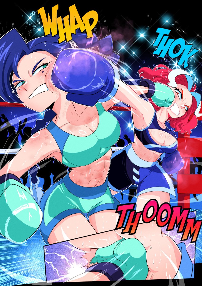 blue_hair bowl catfight female_fighter hitting manjusaka_(scissor_seven) red_eyes red_hair ryona scissor_seven thirteen_(scissor_seven)