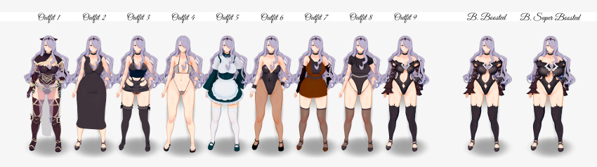 11girls 3d 6+girls alternate_costume armor bare_arms bare_midriff bare_shoulders bare_thighs bikini black_panties boots breasts bunny_girl bunnysuit camilla_(fire_emblem) choker cleavage covered_nipples detached_sleeves dress english_text female female_only female_pubic_hair fire_emblem fire_emblem_fates fishnet fishnet_legwear g-string gloves grey_bikini grey_swimsuit hair_over_one_eye horns huge_breasts large_breasts leotard lineup long_hair long_sleeves looking_at_viewer maid midriff multiple_girls multiple_persona nekomarusan nintendo panties pantyhose pelvic_curtain pink_eyes playboy_bunny pubic_hair pubic_hair_peek purple_hair pussy revealing_clothes see-through shoulders skirt smile swimsuit take_your_pick text thigh_boots thighhighs thighs underwear very_long_hair wide_hips