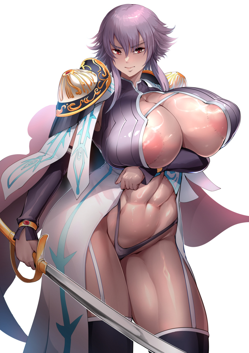 1girls big_breasts breasts busty curvaceous curvy curvy_body curvy_female curvy_figure female huge_breasts ikemenium114514 large_breasts original original_character red_eyes remu_(kirieroido) sword thick_thighs thighs voluptuous white_background