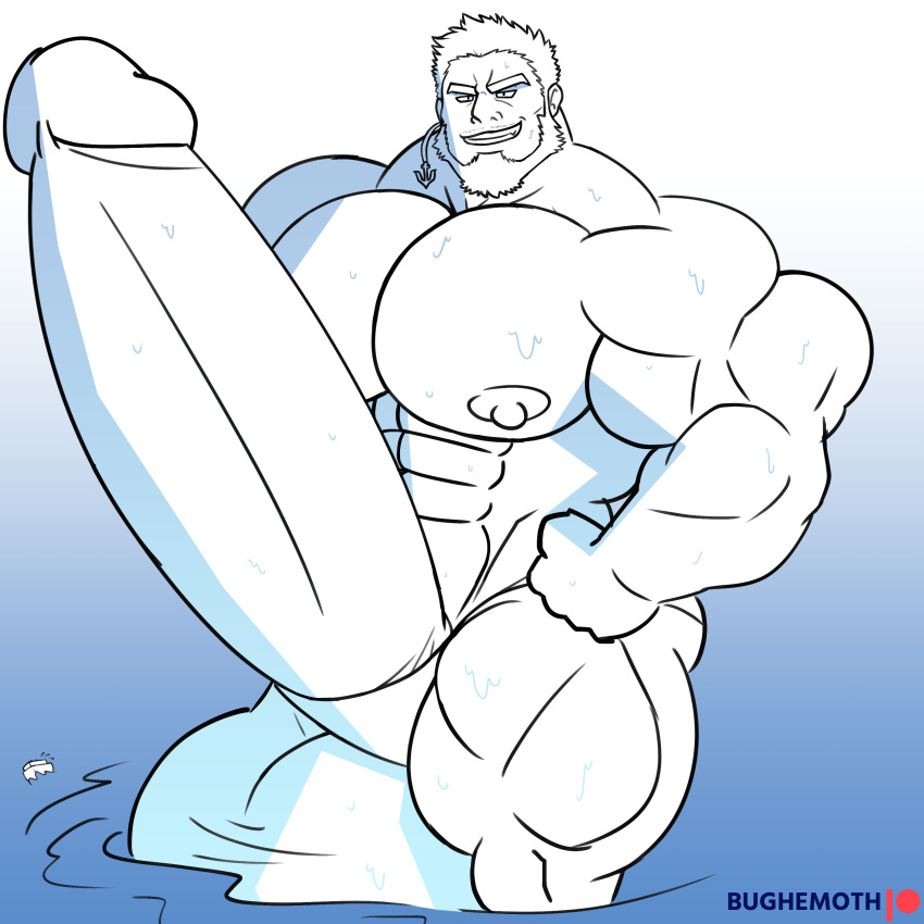 aegir_(tokyo_afterschool_summoners) bodybuilder bughemoth hyper hyper_balls hyper_cock hyper_genitalia hyper_penis hyper_testicles macro male male_only monochrome muscles muscular muscular_arms muscular_male tokyo_afterschool_summoners