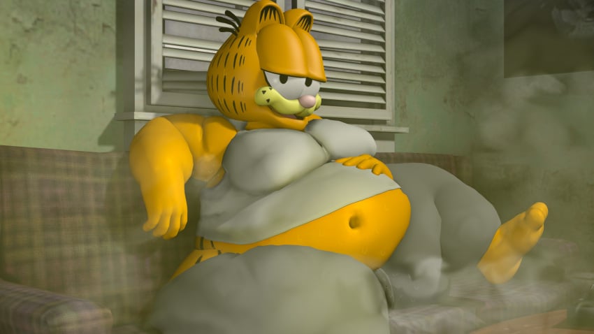 3d ass belly_button big_butt chubby clothing fat feline garfield_(series) garfield_the_cat male male_only moobs mrrainbow musk musky obese overweight slob smelly source_filmmaker sweaty tagme