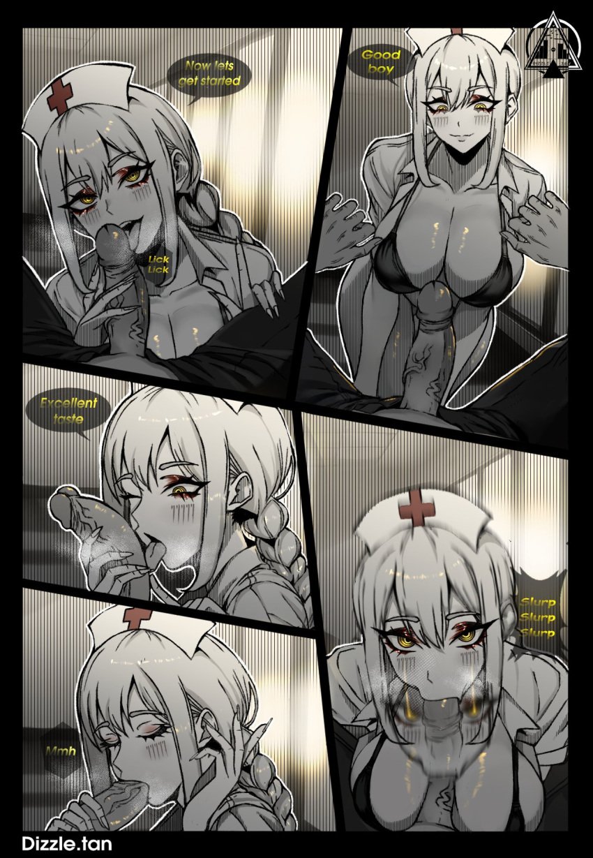 big_breasts blowjob busty cap chainsaw_man dizzle dizzle_tan english_text fellatio hat huge_ass large_ass licking licking_penis makima_(chainsaw_man) nurse nurse_cap nurse_clothing nurse_hat nurse_uniform oral revealing_clothes slutty_clothing sucking sucking_penis text