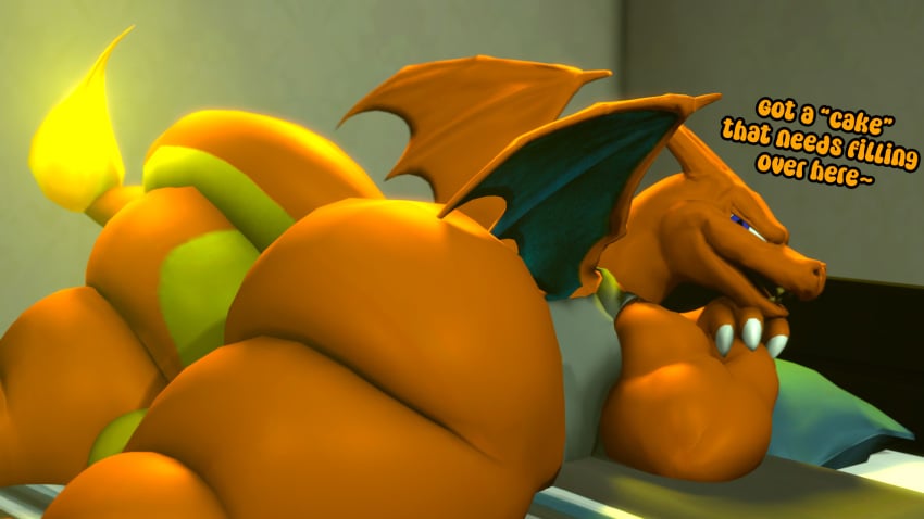 3d ass charizard clothing dialogue english_text mrrainbow nintendo no_humans pokemon pokemon_(species) tagme text