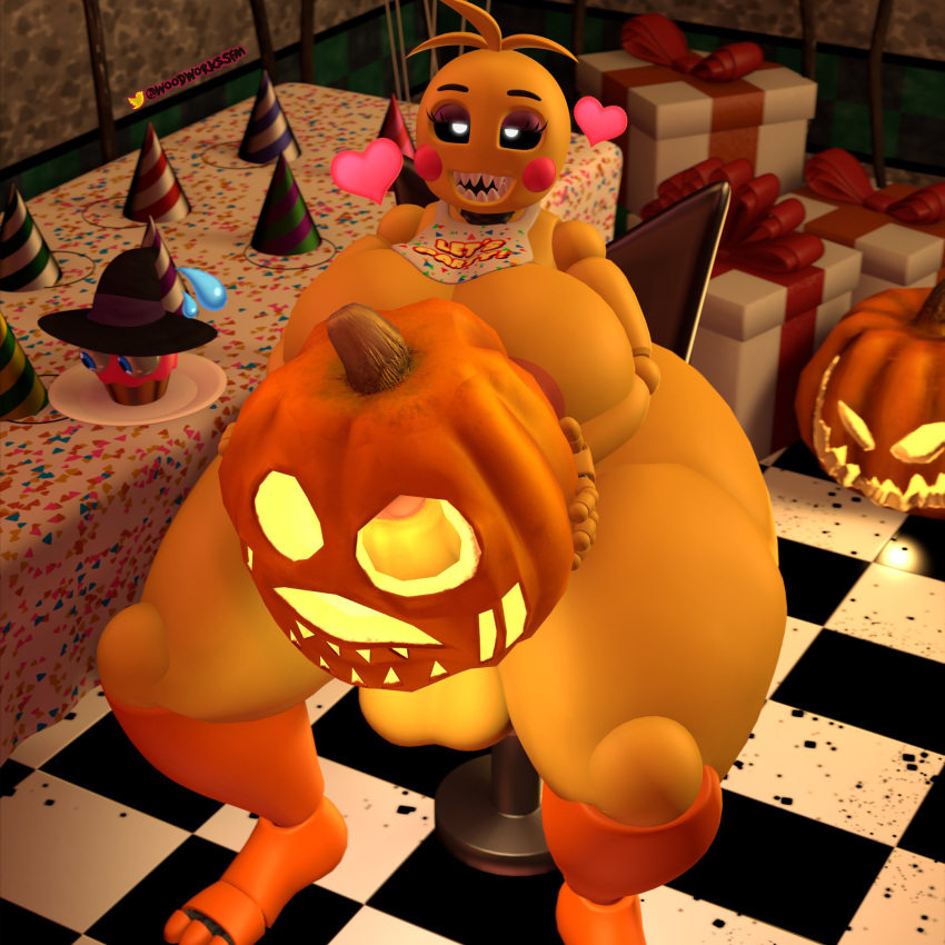 3d ass_bigger_than_head big_ass big_breasts big_penis cupcake_(fnaf) five_nights_at_freddy's futa_only futanari halloween huge_ass huge_breasts huge_cock hyper_ass nude oakensfm object_penetration penetration penis pumpkin pumpkin_fucking solo toy_chica_(fnaf) woodworksfm