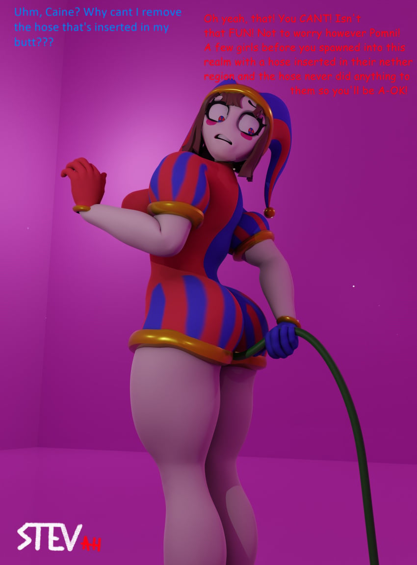 1girls 2023 3d 3d_(artwork) 3d_artwork 3d_model anal_insertion artist_request ass big_ass breasts buhonero75 glitch_productions gooseworx hose hose_in_butt hose_inflation jester jester_hat jester_outfit pomni pomni_(buhonero75) pomni_(the_amazing_digital_circus) the_amazing_digital_circus worried_expression