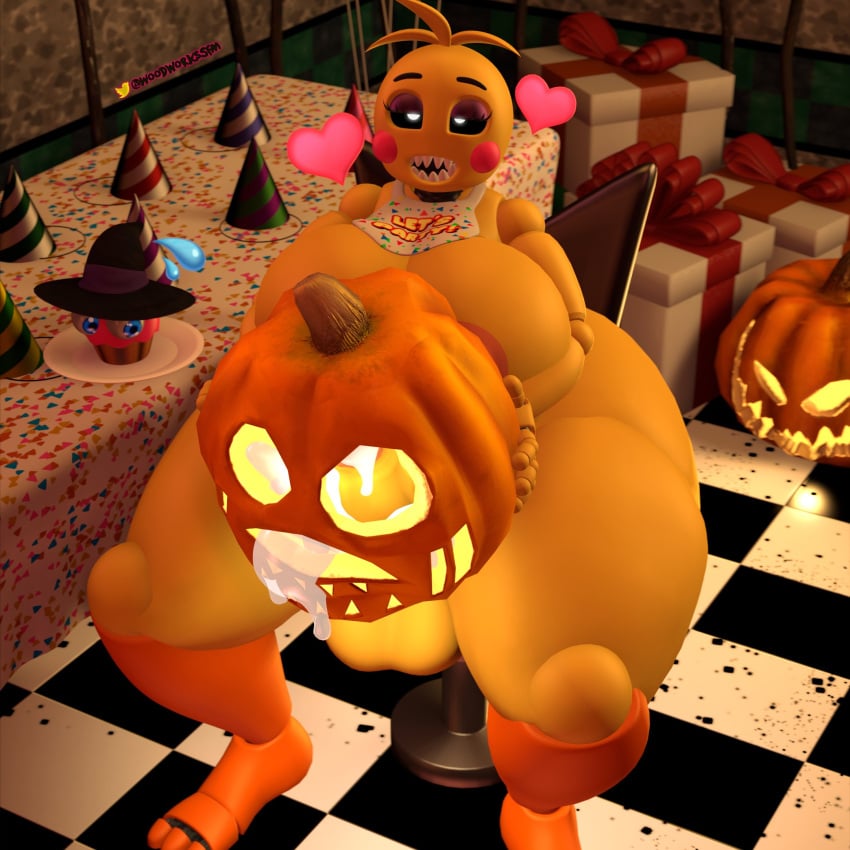 3d ass_bigger_than_head big_ass big_breasts big_penis cum cupcake_(fnaf) five_nights_at_freddy's futa_only futanari halloween huge_ass huge_breasts huge_cock hyper_ass nude oakensfm object_penetration penetration penis pumpkin pumpkin_fucking solo toy_chica_(fnaf) woodworksfm