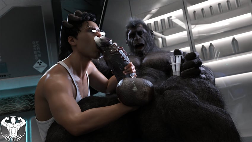 3d 3d_(artwork) abs anthro anthro_penetrating anthro_penetrating_human ape balls big_balls big_dom_small_sub big_muscles big_pecs big_penis black_body black_fur black_hair bodily_fluids cum cum_drip cum_in_mouth cum_inside cumshot dazswole digital_media_(artwork) dominant dominant_anthro dominant_male dripping duo ejaculation erection eyewear fur gay genital_fluids genitals glasses gorilla hair handjob haplorhine hi_res holding_partner huge_balls huge_cock human human_on_anthro human_penetrated interspecies leaking_cum male male/male male_only male_penetrated male_penetrating male_penetrating_male mammal muscular nipples nude oral oral_penetration pecs penetration penile penis planet_of_the_apes primate sex signature size_difference smaller_human smaller_male smaller_penetrated submissive submissive_human submissive_male yaoi