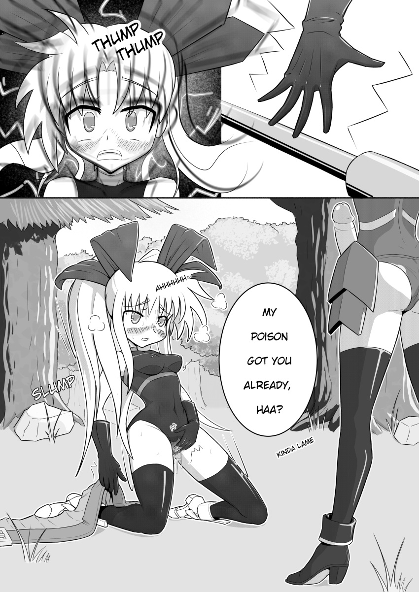 1futa 1girls aphrodisiac arousal bodysuit fate_testarossa futanari lyrical_nanoha mahou_shoujo_lyrical_nanoha manga manga_page masturbation onion_jigoku original_character tagme wasp_girl_(onion_jigoku) weapon wet_pussy