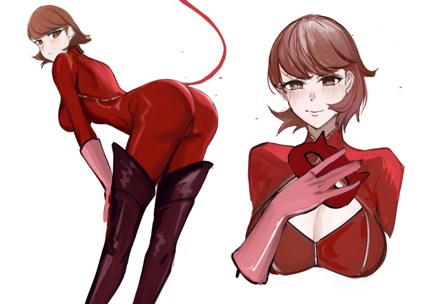 ann_takamaki_(cosplay) atlus breasts butt clothing crossover female female_only human looking_at_viewer nero_watch pale_skin persona persona_3 persona_5 phantom_thief_suit solo tagme yukari_takeba