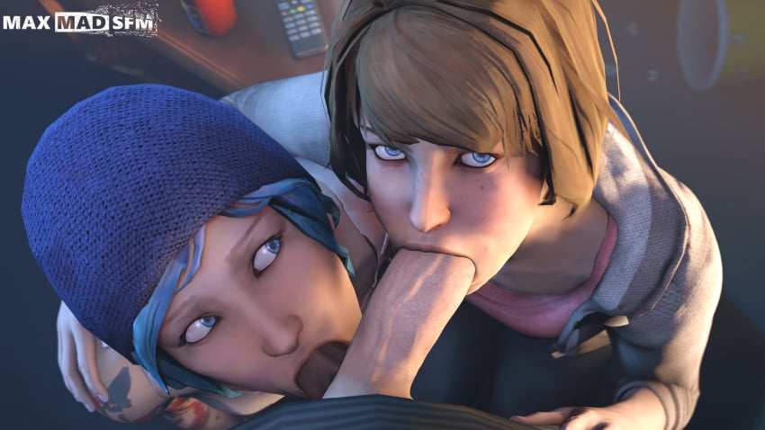 1boy 2girls 2girls1boy 3d :>= alternate_version_available ball_sucking beanie blowjob blue_eyes blue_hair brown_hair chloe_price clothed clothed_female clothed_sex collaborative_fellatio double_blowjob double_fellatio fellatio female life_is_strange looking_at_partner looking_at_viewer male max_caulfield maxmadsfm multiple_girls pov pov_eye_contact source_filmmaker square_enix sucking_balls sucking_penis sucking_testicles tagme teamwork testicle_sucking testicles threesome