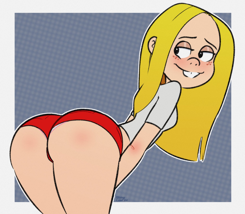 1girls 2020s 2023 2d albinocawfee ass ass_focus bent_over big_ass black_eyes blonde_hair booty_shorts bottomwear buckteeth cartoon_network dat_ass denim_shorts ed_edd_n_eddy female female_only freckles freckles_on_face fully_clothed hair half-closed_eyes huge_ass jean_shorts kanker_sisters light-skinned_female light_skin long_hair long_hair_female looking_back love may_kanker no_penetration no_sex panties pink_underwear rear_view red_bottomwear red_shorts shirt short_shorts shorts smile solo solo_female standing t-shirt teenage_girl teenager thighs tomboy upshorts western_art western_cartoon white_shirt white_topwear