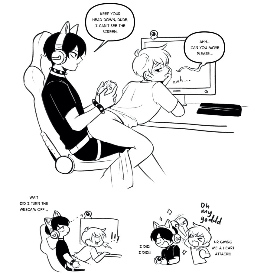 2boys anal anal_sex blush boyfriends_(webtoon) bussy camera casual_sex chair_position choker cute cute_male femboy game gaming gay gay_anal gay_sex hastymajesty headphones male male/male male_only refrainbow sitting sitting_on_person trap yaoi