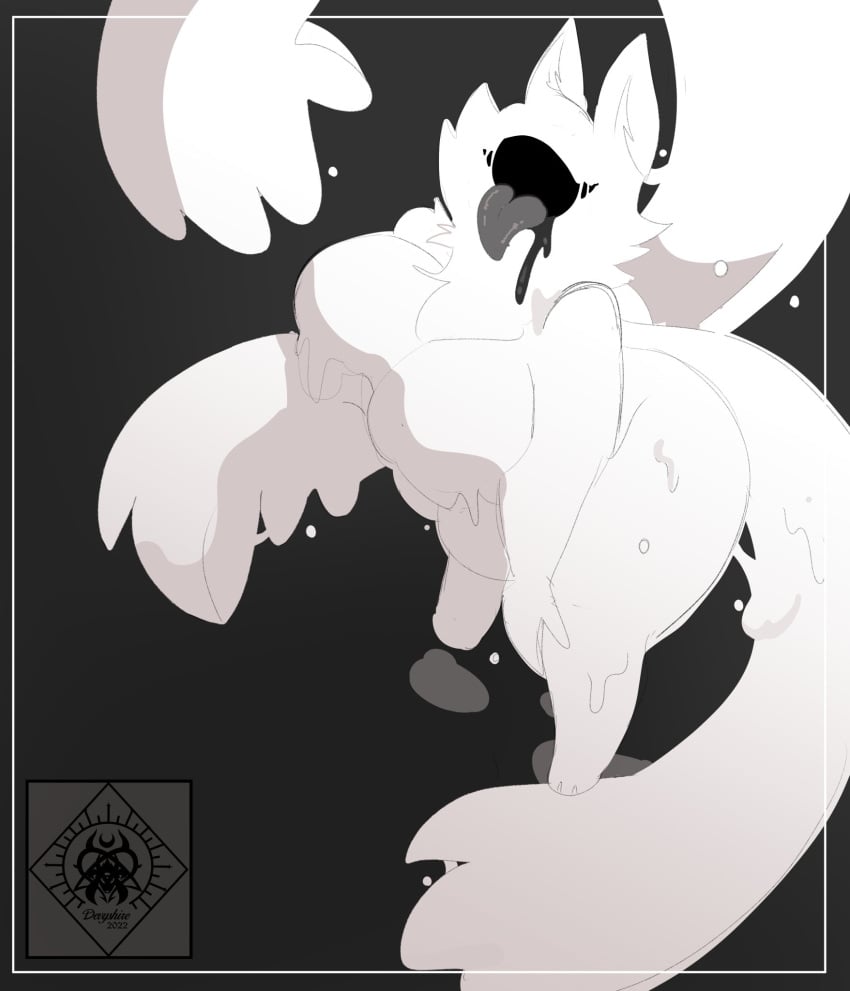 2022 2d 2d_(artwork) anthro big_tongue black_and_white devyshirehell dripping eugenia_(devyshirehell) female female_only furry large_breasts monochrome solo solo_female tagme thick_thighs undertale undertale_(series) voluptuous white_body white_fur