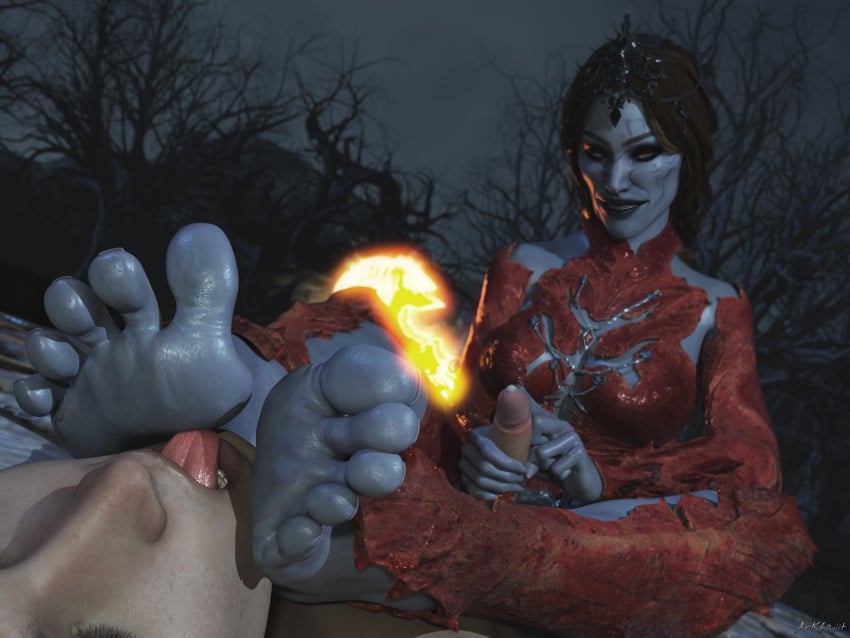 3d ankhajiit baldur's_gate baldur's_gate_3 barefoot changeling daz3d daz_studio dungeons_and_dragons feet feet_fetish femdom foot_fetish foot_focus forgotten_realms grey_skin handjob orin_the_red precum tagme