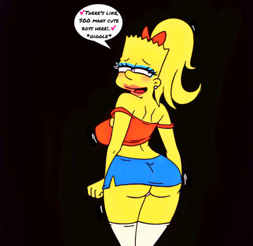 after_transformation bart_simpson bartina_simpson bimbofied crossdressing fan_edit femboy feminine_body from_behind kneesocks miniskirt panties_visible rule_63 tank_top the_simpsons voluptuous