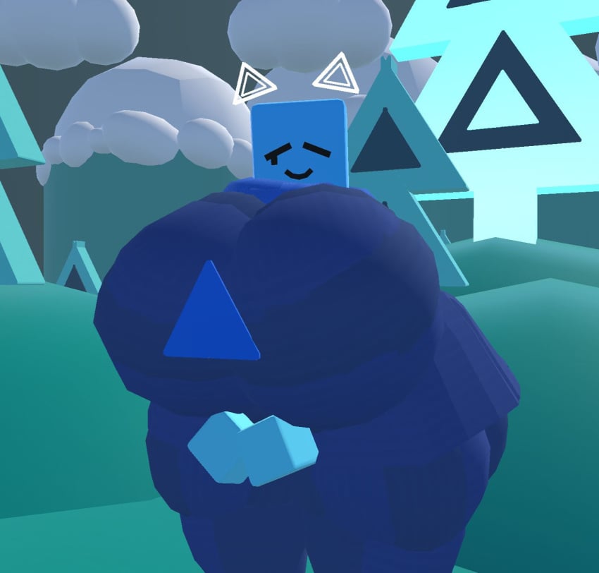 1girls big_ass big_breasts big_thighs black_eyes black_mouth blue blue_body blue_clothing blue_hands blue_onesie bubble_ass bubble_butt clouds cube female female_only glowing green_grass grey_sky hills huge_breasts just_shapes_and_beats mountain no_arms rec_room sad sad_cube scarf trees triangle_ears weirdmaker43 woman