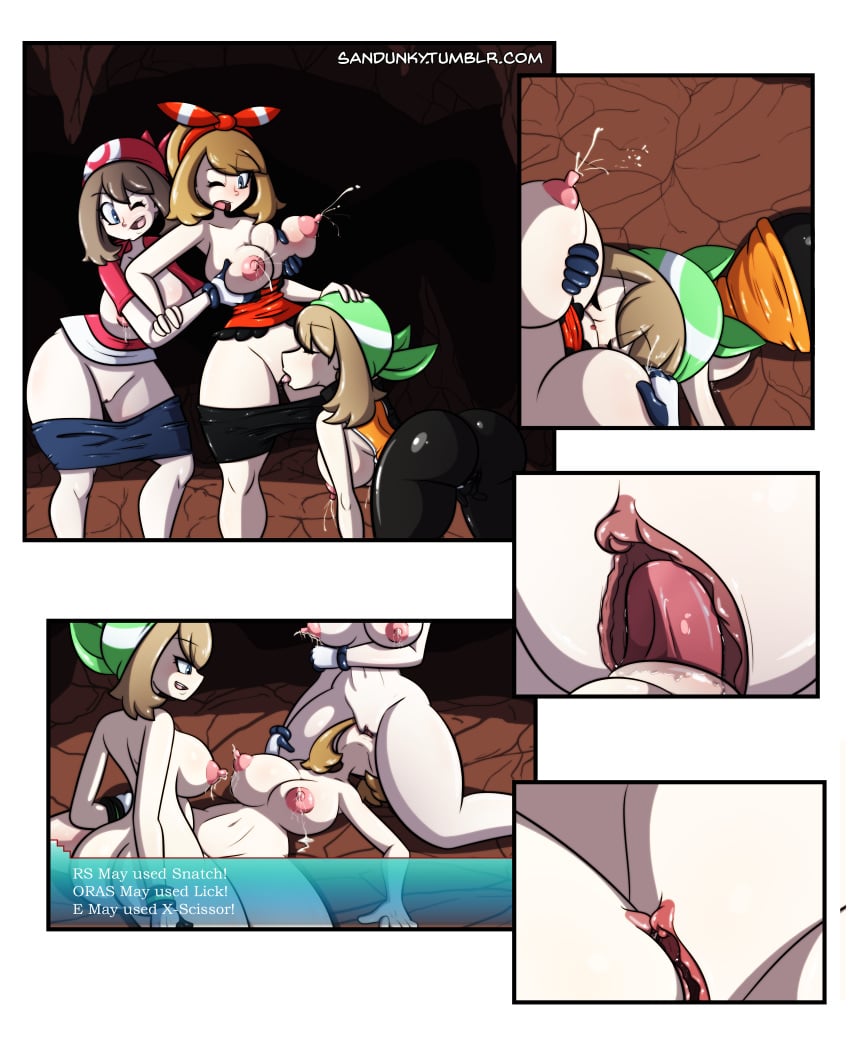 3girls areolae ass big_ass big_breasts breast_milk breasts breasts_grab cameltoe clitoris cunnilingus english_text facesit_and_trib female female_only fingering gameplay_mechanics hud human human_only lactation lick_(pokémon_move) masturbation may_(pokemon) may_(pokemon_emerald) may_(pokemon_oras) may_(pokemon_rs) milk multiple_girls nintendo nipples nude pokemon pokemon_battle pokemon_move pokemon_oras pokemon_rse pussy pussy_juice saliva sandunky selfcest snatch_(pokémon_move) text thick_thighs threesome tongue tribadism url watermark wide_hips x-scissor_(pokémon_move) yuri