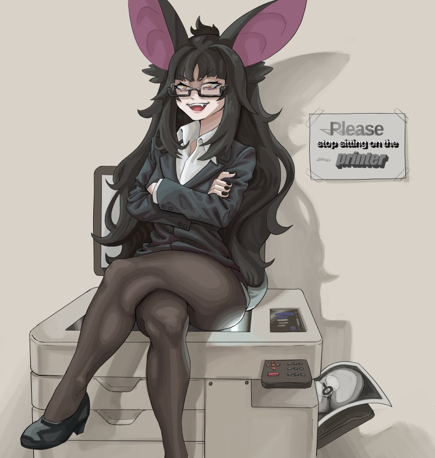 1girls anal anal_beads bat bat_ears bat_humanoid bat_vtuber batatvideogames_(moriko_kyoho) black_hair english_text giant_anal_beads gigantic_anal_beads glasses huge_anal_beads humanoid_bat indie_virtual_youtuber koudere lepakko massive_anal_beads meme moriko_kyoho no_panties office_lady painted_nails printer text virtual_youtuber vtuber wanderingojisan yohojisan