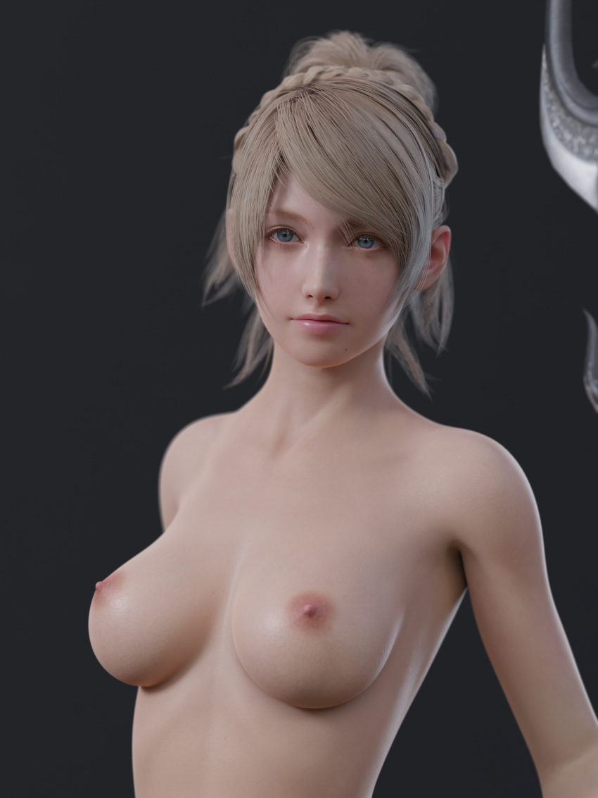 1girls 3d blonde_hair blue_eyes breasts female female_only final_fantasy final_fantasy_xv light-skinned_female light_skin lunafreya_nox_fleuret medium_breasts naked naked_female navel nipples nude nude_female pose posing pussy sky_cat staff standing thighs vagina