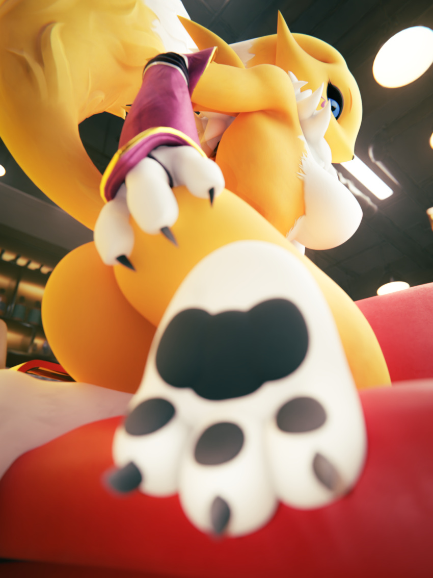 3d 3d_(artwork) ass big_ass big_breasts big_butt digimon digimon_(species) female female_only furry furry_only looking_at_viewer looking_back nude nude_female paprikablend paw_pose paws renamon renamon_(warfaremchine) thick_thighs