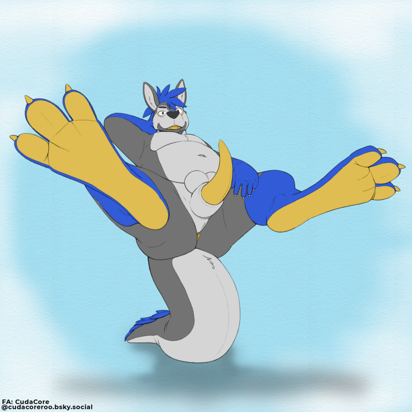 1:1 balls balls_on_top beau_(disambiguation) erection feet genitals hi_res kangaroo macropod male male_only mammal marsupial mature_male musclegut navel non-human non-human_only paws penis sitting_on_tail slightly_chubby solo solo_male toes unusual_penis