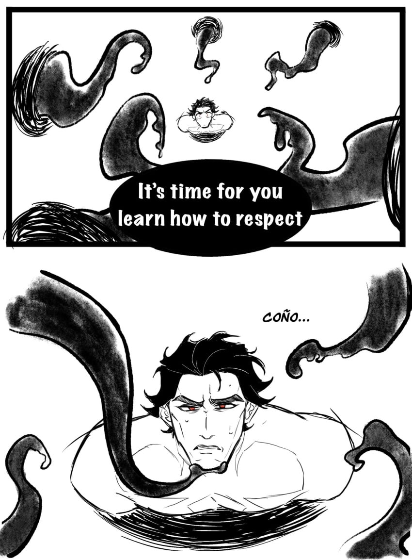 male_only marvel miguel_o'hara monochrome tentacle tentacle_on_male tentacle_rape the_spot