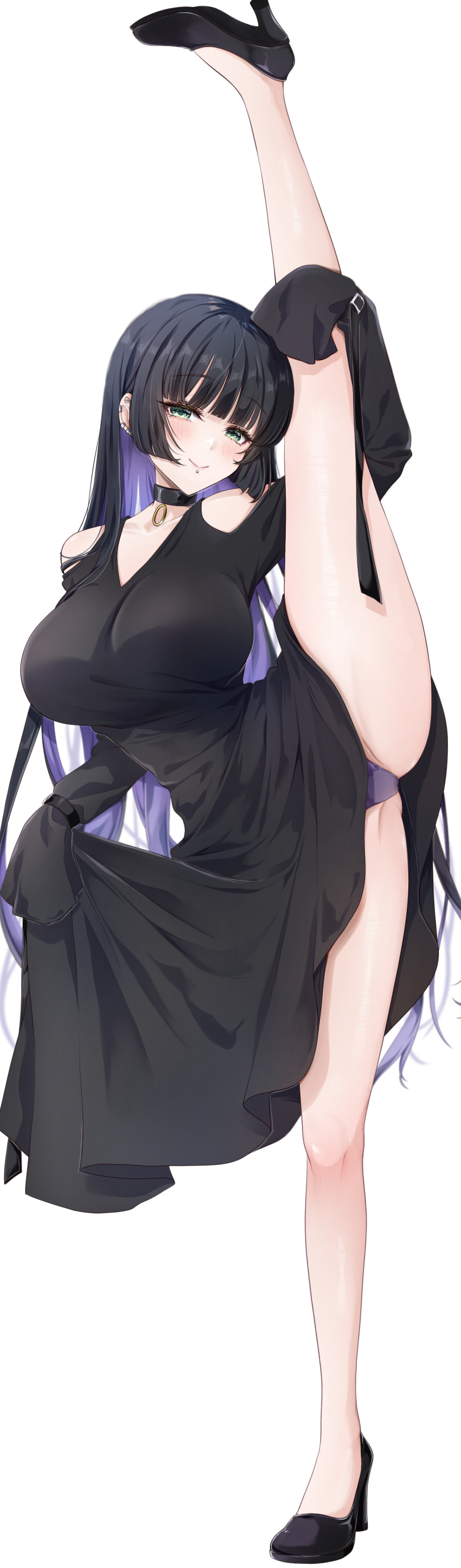 ass ass_visible_through_thighs bocchi_the_rock! choker dress flexible heels huge_breasts one_leg_up open_legs pa-san panties skirt_lift smile stretching_legs thick_thighs thighs vertical_splits wide_hips yoru0409