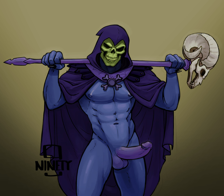 balls bara blue_body blue_skin boner erection hood male male_only masters_of_the_universe muscles muscular ninety-9 penis skeletor skull skull_head solo solo_male