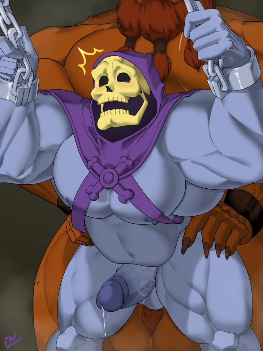 anal anal_sex balls bara beast-man blue_body blue_skin boner chained_wrists chains cwaffle erection gay hood male male_only masters_of_the_universe muscles muscular naked nude pantsless penis penis_size_difference sex size_difference skeletor skull skull_head