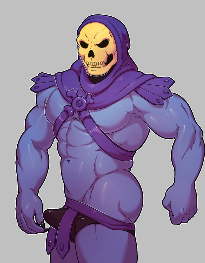 balls bara blue_body blue_skin boner bulge erection erection_under_clothes hood knuxlight male male_only masters_of_the_universe muscles muscular penis skeletor skull skull_head solo solo_male