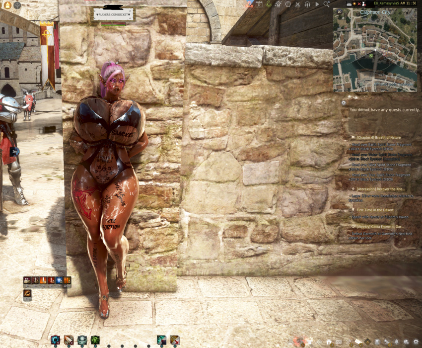 bdo black_desert_online cow_tits cumdump cumdumpster dark_elf degradation elf elves exposing huge_breasts humiliation public slut tattoo udders