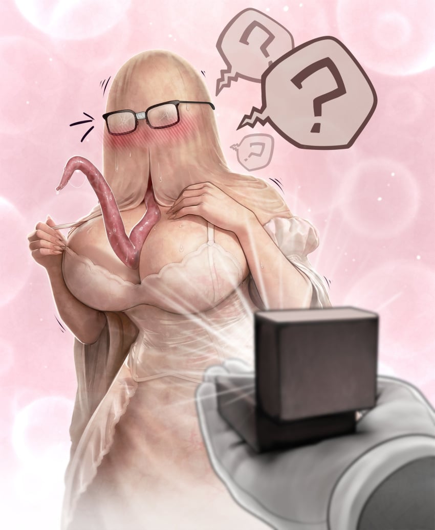 big_breasts derek_hetrick glasses grundelsmoochart long_tongue monster_girl original thick_thighs wedding_dress