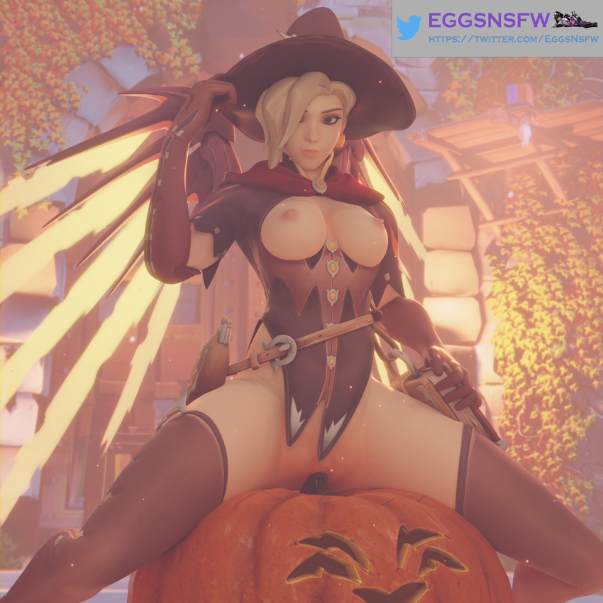 3d angela_ziegler big_breasts blizzard_entertainment breasts eggsnsfw half-dressed halloween hat looking_at_viewer mercy overwatch overwatch_2 penetration pumpkin pumpkin_head round_breasts sitting stockings tagme thighs vaginal_penetration wings witch_costume witch_hat