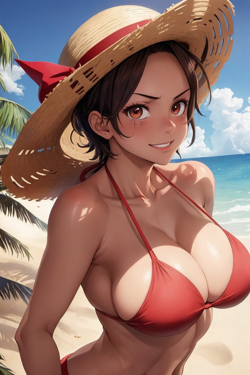 ai_generated artist_request beach big_breasts bikini female female_only luffyko monkey_d_luffy one_piece rule_63