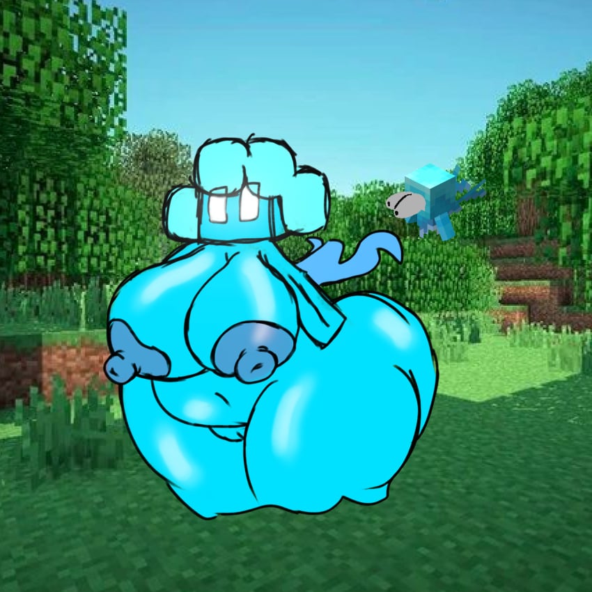 allay_(minecraft) aqua_hair areolae big_breasts blue_areola blue_hair chubby_female female_focus female_only minecraft mob_vote monstorlilly nipples nude_female original_character simple_background