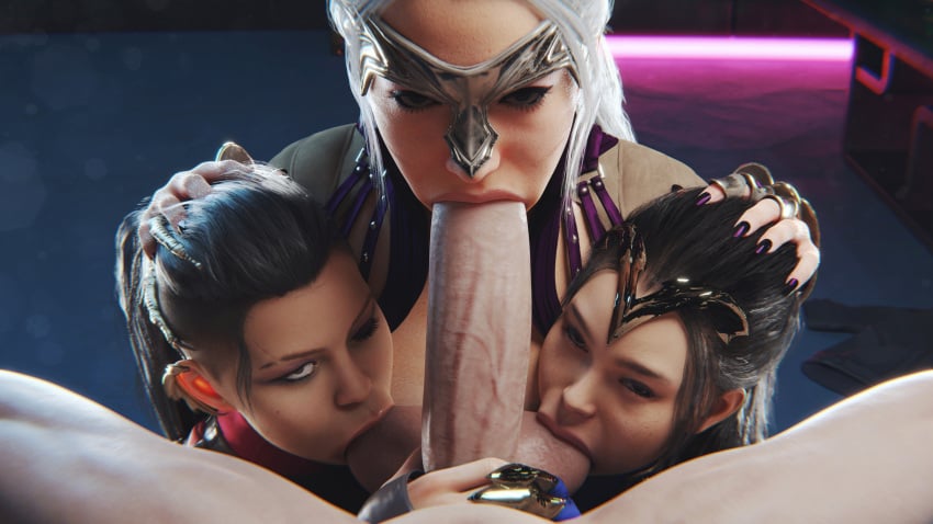 1boy 3d 3girls ball_sucking big_penis collaborative_fellatio fellatio female fffm_foursome gretdb hand_on_head harem interracial kitana kitana_(new_era) light-skinned_male lips looking_at_viewer male mileena mileena_(new_era) mortal_kombat mortal_kombat_1_(2023) mother mother_and_daughter multiple_girls oral partial_male pov sindel sindel_(new_era) sucking sucking_balls sucking_penis sucking_testicles tagme teamwork