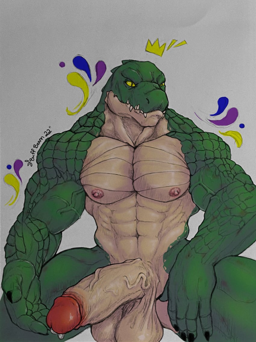 abs anthro balls biceps big_balls big_penis bodily_fluids buffbeann connivingrat crocodilian erection genital_fluids genitals helm_(connivingrat) hi_res humanoid humanoid_genitalia humanoid_penis male male_only muscular muscular_male muscular_thighs obliques penis precum reptile ribs scalie solo solo_male teeth triceps vein