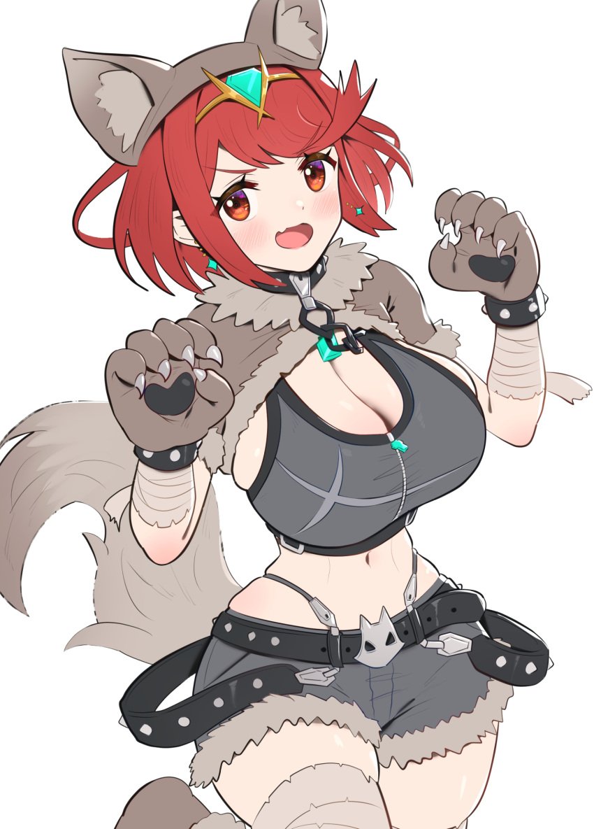 1girls animal_ears breasts core_crystal female gonzarez hi_res hips huge_breasts kemonomimi light-skinned_female light_skin nintendo pyra red_eyes red_hair short_hair tail tail_accessory thick_thighs thighs wide_hips xenoblade_(series) xenoblade_chronicles_2