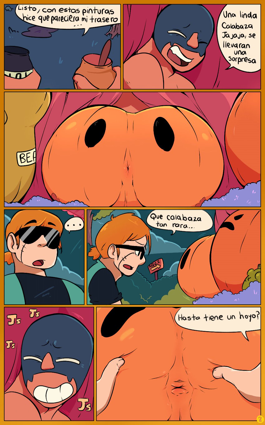 ... 2023 anus ass ass_grab bara brawl_stars buster_(brawl_stars) clothed clothed_male_nude_male clothing comic dialogue el_primo_(brawl_stars) gay gay_anal gay_domination gay_sex homosexual joke laugh male male/male male_only mask nahu600 open_mouth orange_hair pumpkin pumpkin_butt spanish_dialogue spanish_text sunglasses text video_games