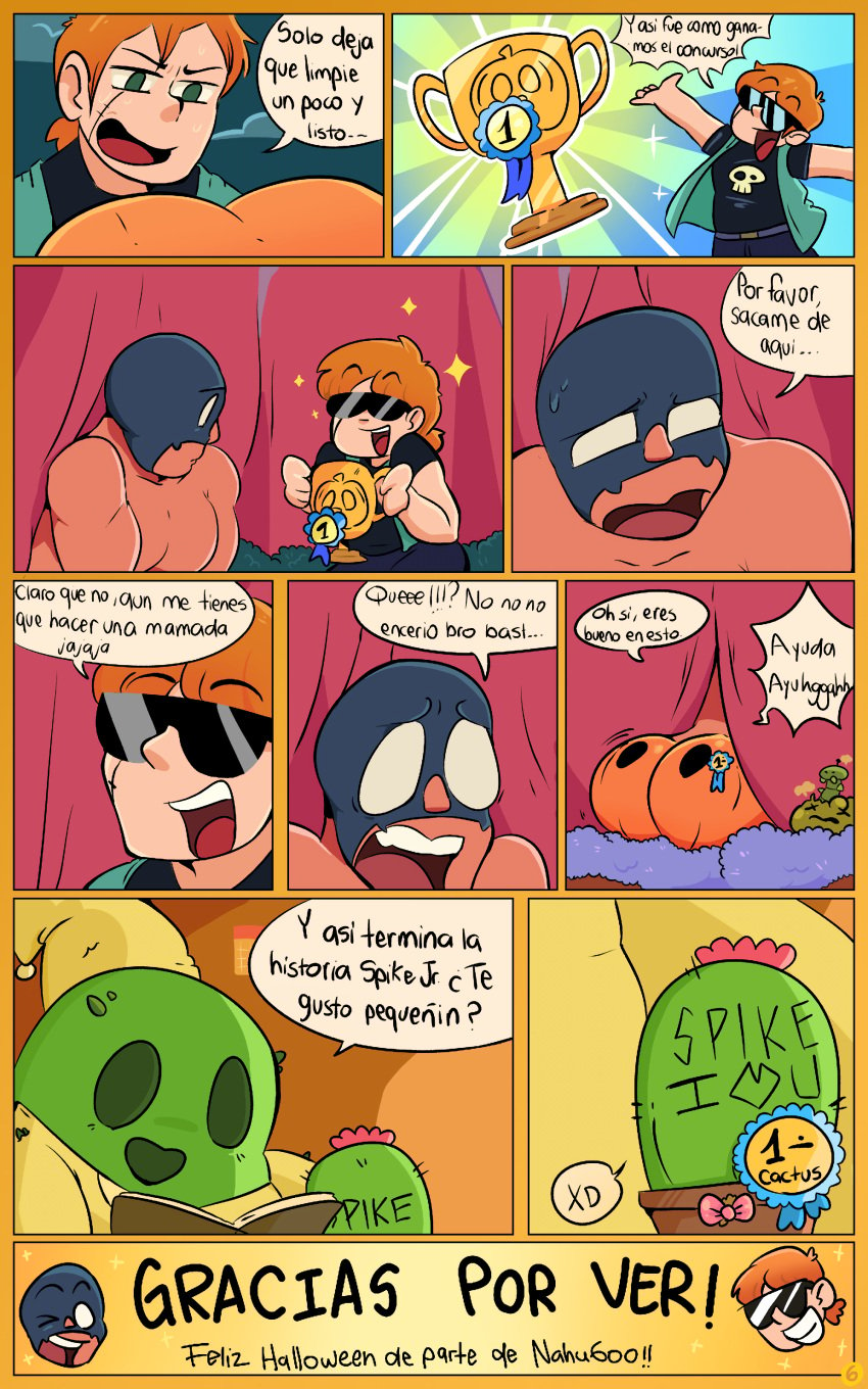 2023 after_sex ass bara brawl_stars buster_(brawl_stars) cactus clothed clothed_male comic dialogue el_primo_(brawl_stars) gay gay_anal gay_domination gay_sex halloween heart male male/male male_focus male_only male_penetrating mask nahu600 nude nude_male orange_hair pijama pumpkin_butt spanish_dialogue spanish_text spike_(brawl_stars) spikes sunglasses text video_games win