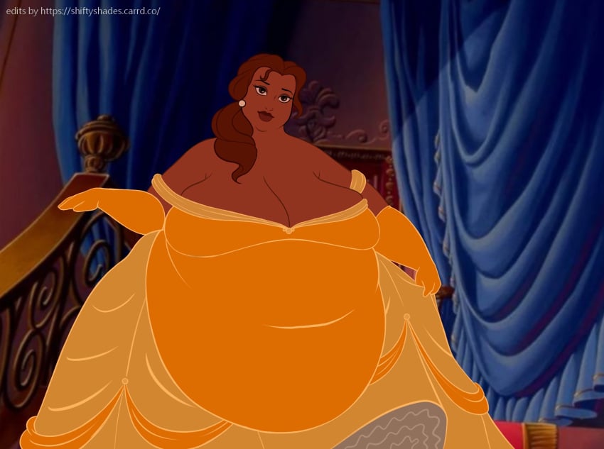 beauty_and_the_beast belle belly belly_bulge big_ass big_belly big_butt breasts breasts butt_crack chubby chubby_cheeks chubby_female curvy dark_skin disney disney_princess edit edited editor_shiftyshades fat fat_arms fat_ass fat_belly fat_butt fat_rolls fat_thighs fat_woman female huge_belly morbidly_obese morbidly_obese_female obese obese_female overweight overweight_female phatsnake third-party_edit