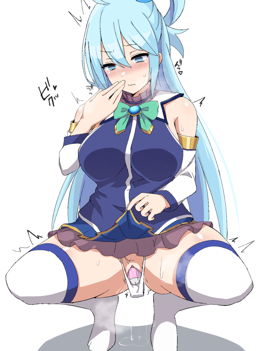 1girls alternate_version_available aqua_(konosuba) big_breasts blue_eyes blue_hair blue_skirt blush bottomwear breasts female female_only hair hatenamaru kono_subarashii_sekai_ni_shukufuku_wo! legwear long_hair masturbation motion_lines pussy sex_toy skirt skirt_lift solo solo_female squatting sweat sweatdrop thick_thighs thighhighs thighs thong vagina vibrator vibrator_in_pussy white_thighhighs white_thong