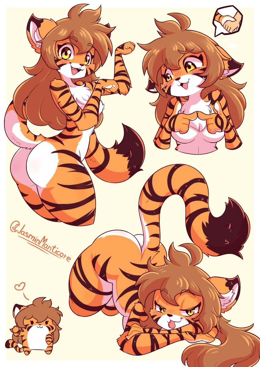 ass blush fat_ass flora_(twokinds) fluffy furry hand_holding hips jack-o_pose jasminthemanticore long_hair long_tail tagme tail thighs tiger tiger_girl tongue tongue_out twokinds