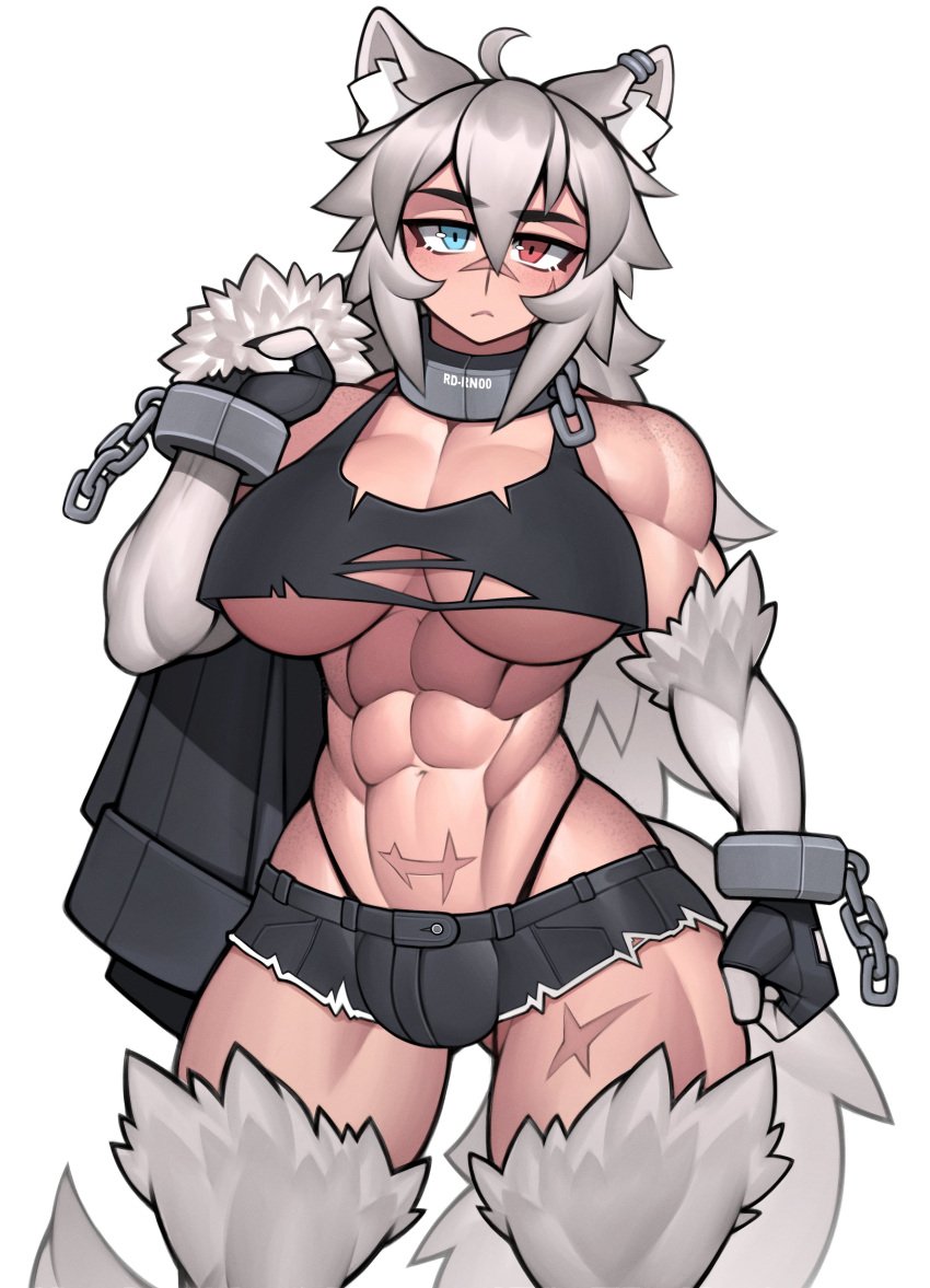 1futa animal_ears big_breasts black_bra black_shorts black_stockings breasts breasts_bigger_than_head bulge bulge_through_clothing clothed clothing exposed_midriff exposed_stomach fully_clothed fur futa_only futanari helluva_boss heterochromia huge_breasts humanoid indie_virtual_youtuber kemonomimi light-skinned_futanari light_skin long_hair looking_at_viewer loona_(cosplay) midriff mithra_tsukiaki_(vtuber) multiple_tails muscular muscular_futanari nine_tailed_fox ripped ripped_clothes ripped_clothing roadi3 scar second-party_source silver_hair solo standing thick_thighs thighhighs virtual_youtuber white_fur white_hair wide_hips